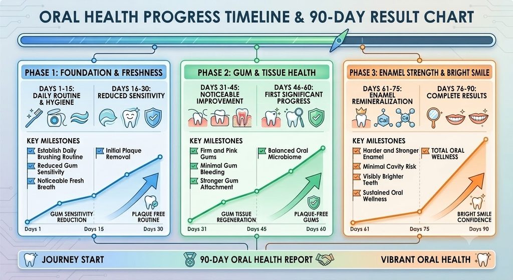 90-Day timeline of oral health improvements and gum progress using ProDentim