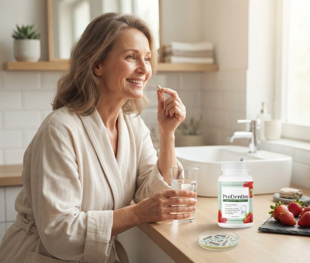 Person-taking-a-daily-oral-health-supplement-as-part-of-morning-routine