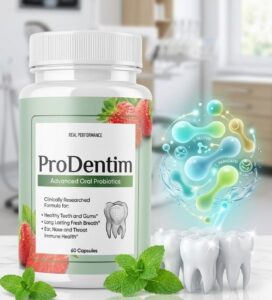 ProDentim bottle with natural ingredients and probiotics for oral health