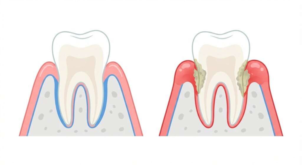 Diagram showing gingivitis vs periodontitis stages of gum disease progression