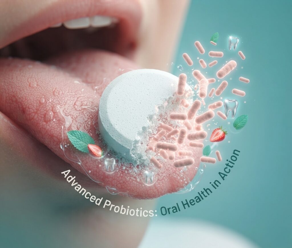 How to Take ProDentim - soft chewable tablet dissolving in mouth illustration