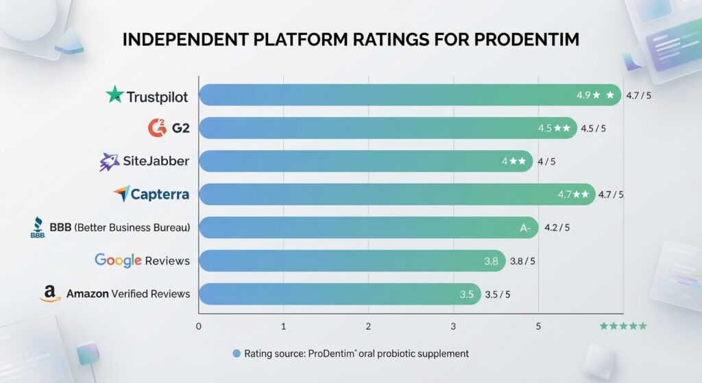 Comparison of star ratings across independent consumer review platforms.
