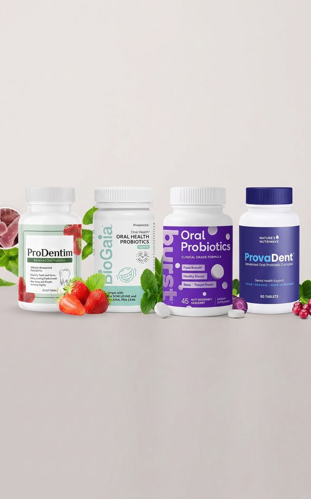 ProDentim vs competitors - four oral probiotic supplement bottles side by side