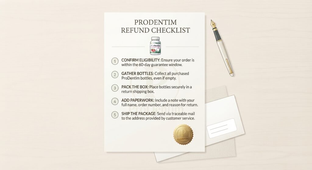 Checklist showing steps to request a supplement refund