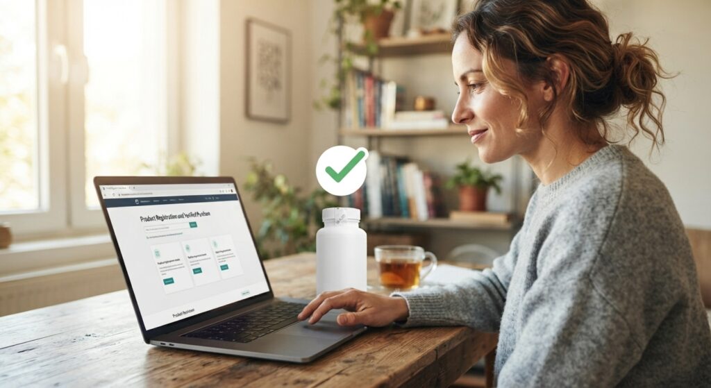 Person confidently making a verified safe supplement purchase online